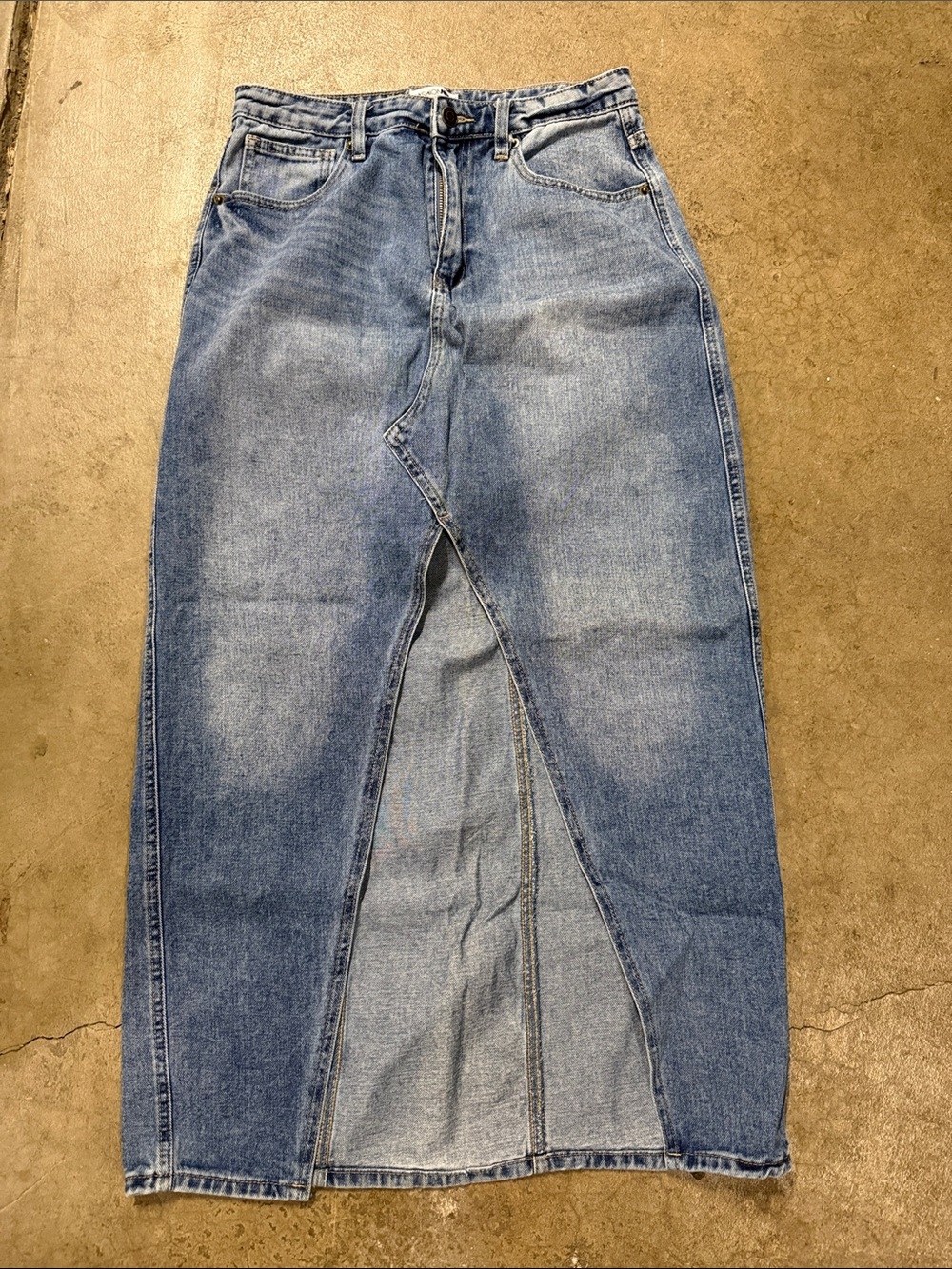 Fashion Nova Light Blue Denim Midi Skirt with Front Slit